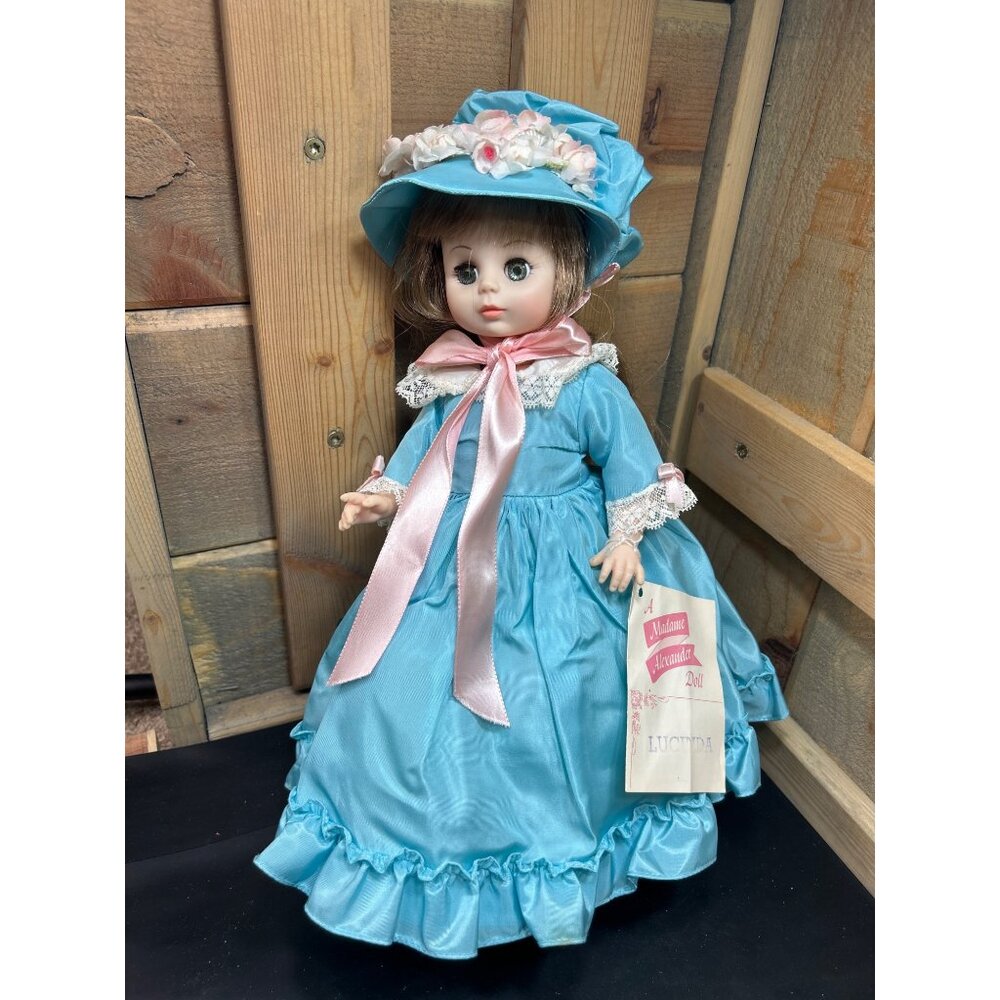 Madame Alexander Lucinda Collectible Doll In Blue Victorian Dress With Hat & Lac